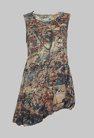 Vest Top with Asymmetric Bubble Hem in Ocher Paint