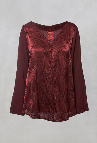 Satin Front Jacket with Embroidery in Burgundy