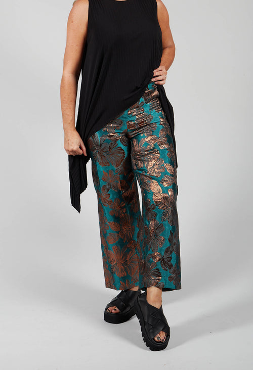 Printed Bojan Wide Leg Trousers in Emerald