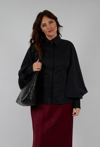 Shirt with Flared Puff Sleeves in Black