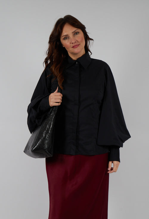 Shirt with Flared Puff Sleeves in Black