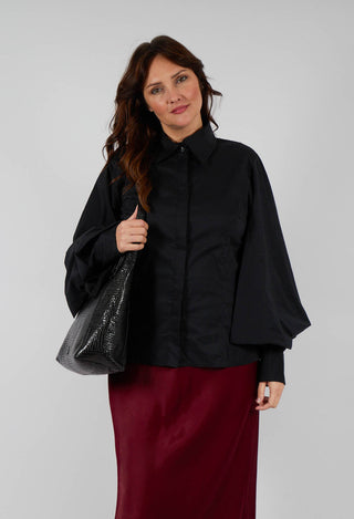 Shirt with Flared Puff Sleeves in Black