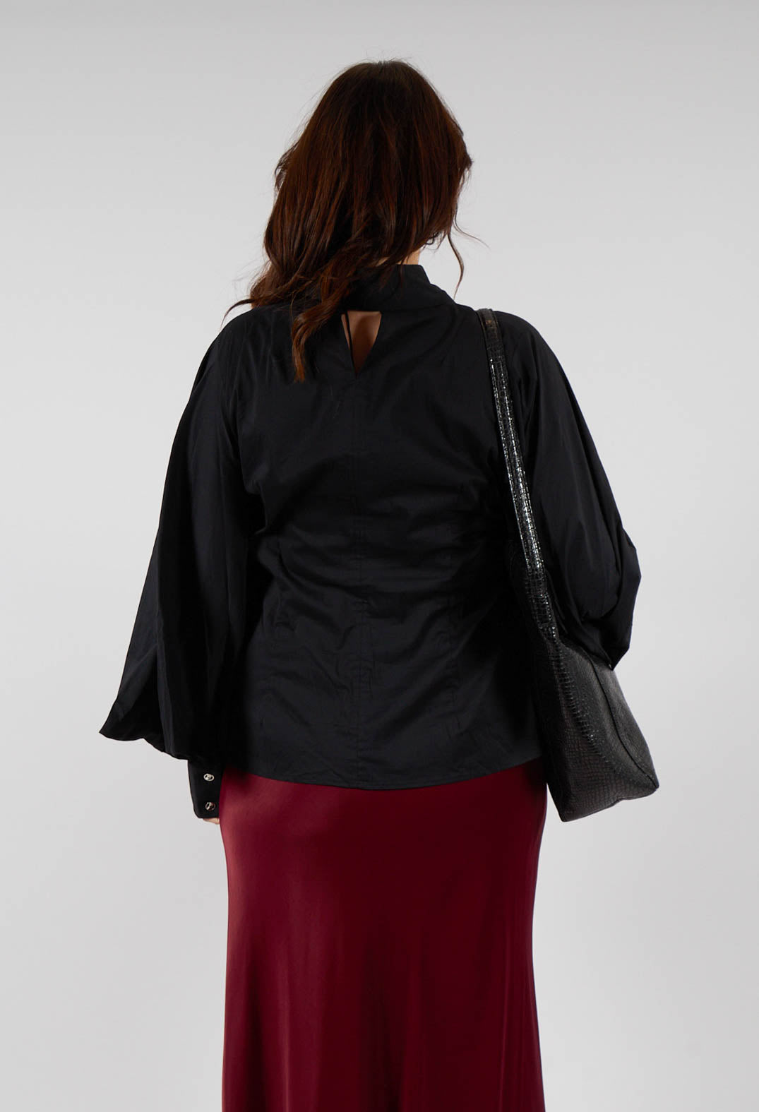 Shirt with Flared Puff Sleeves in Black