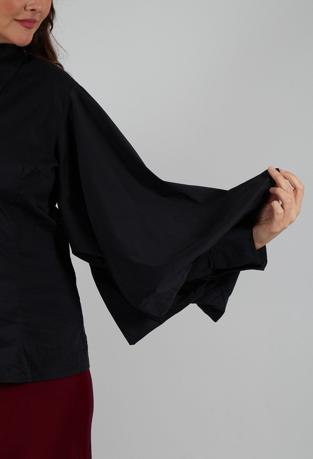 Shirt with Flared Puff Sleeves in Black