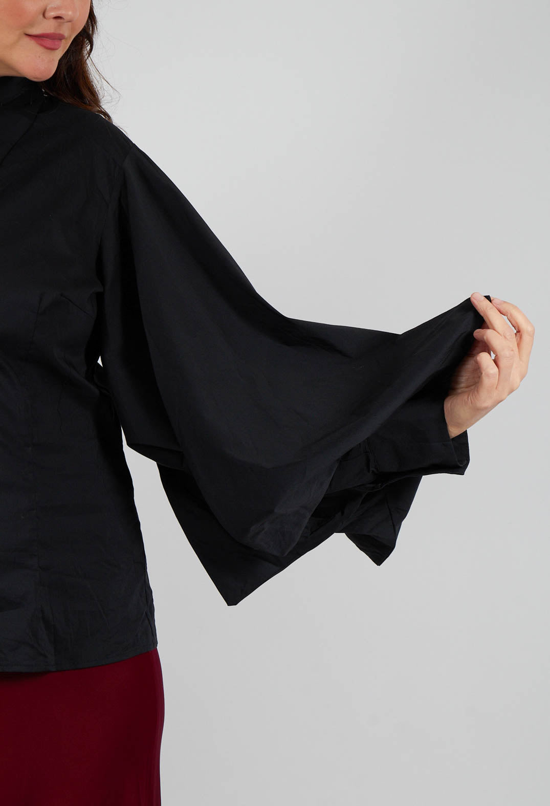 Shirt with Flared Puff Sleeves in Black