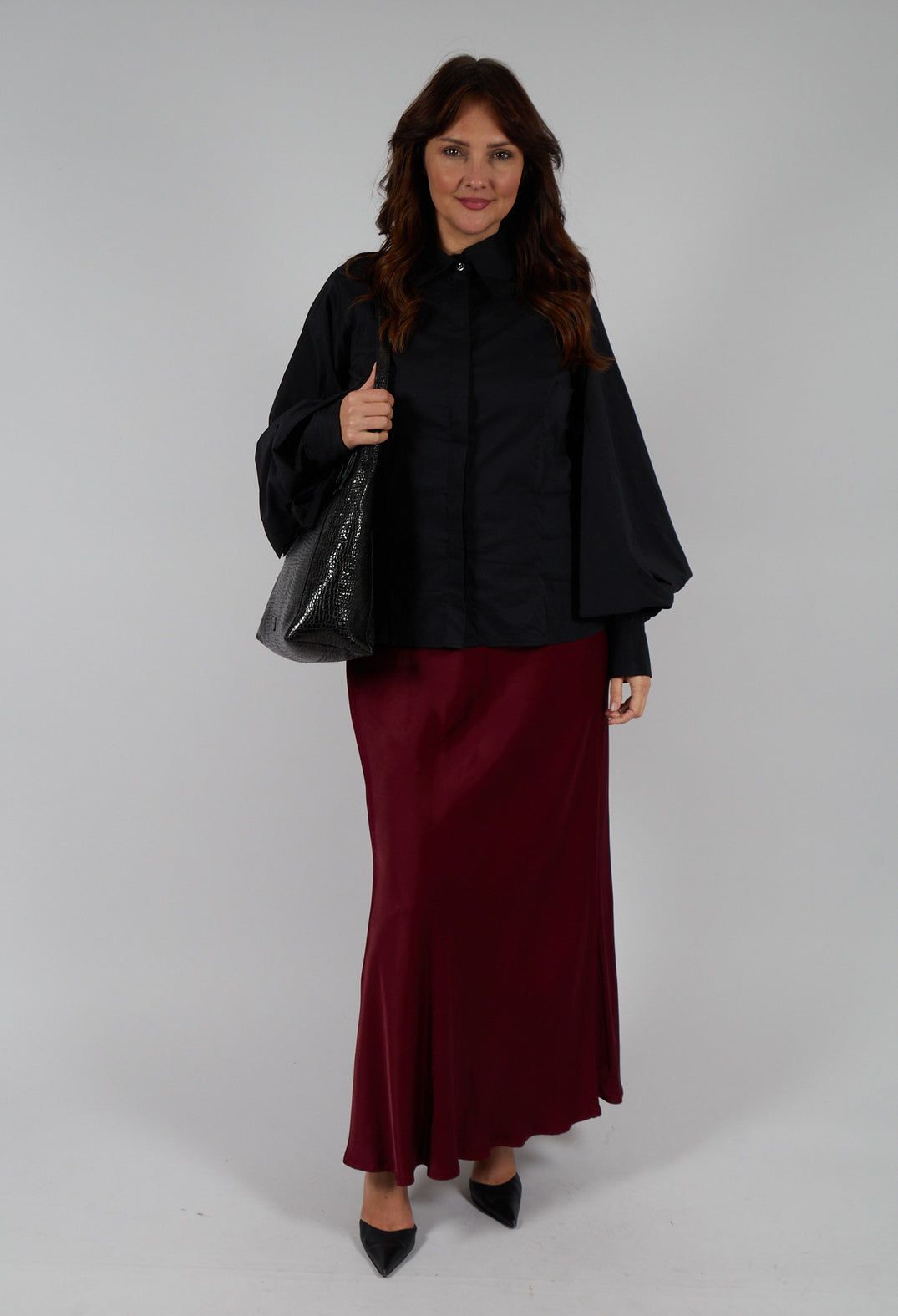 Shirt with Flared Puff Sleeves in Black