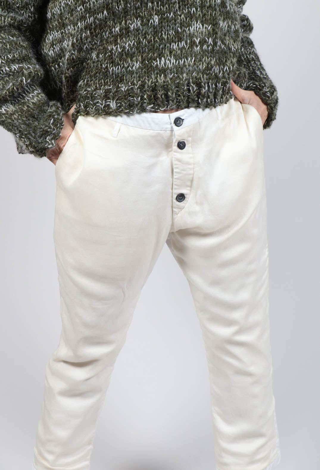 Silky Feel Cotton Trousers in Off White