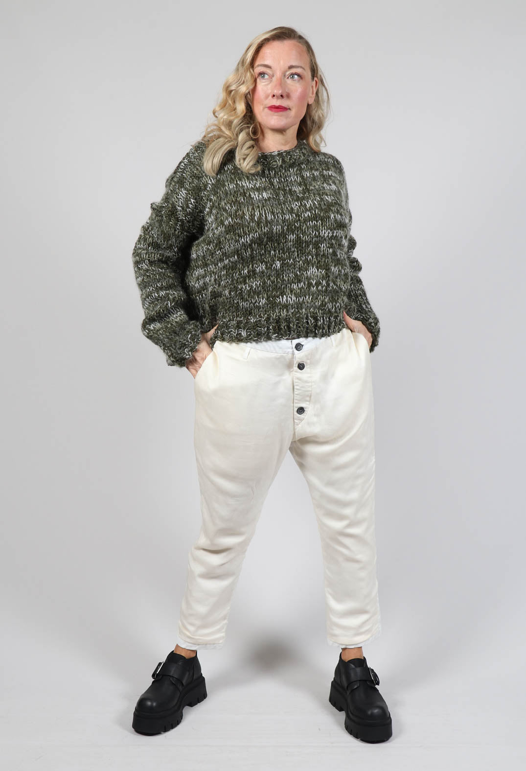 Silky Feel Cotton Trousers in Off White