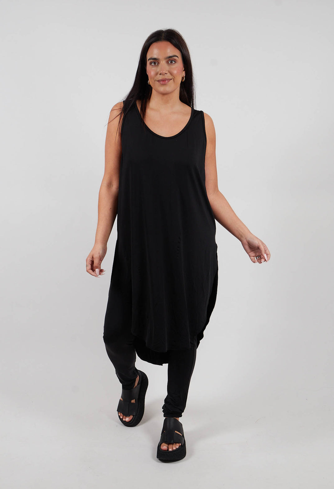 Kerkira Dress with Drop Hem at Back in Black