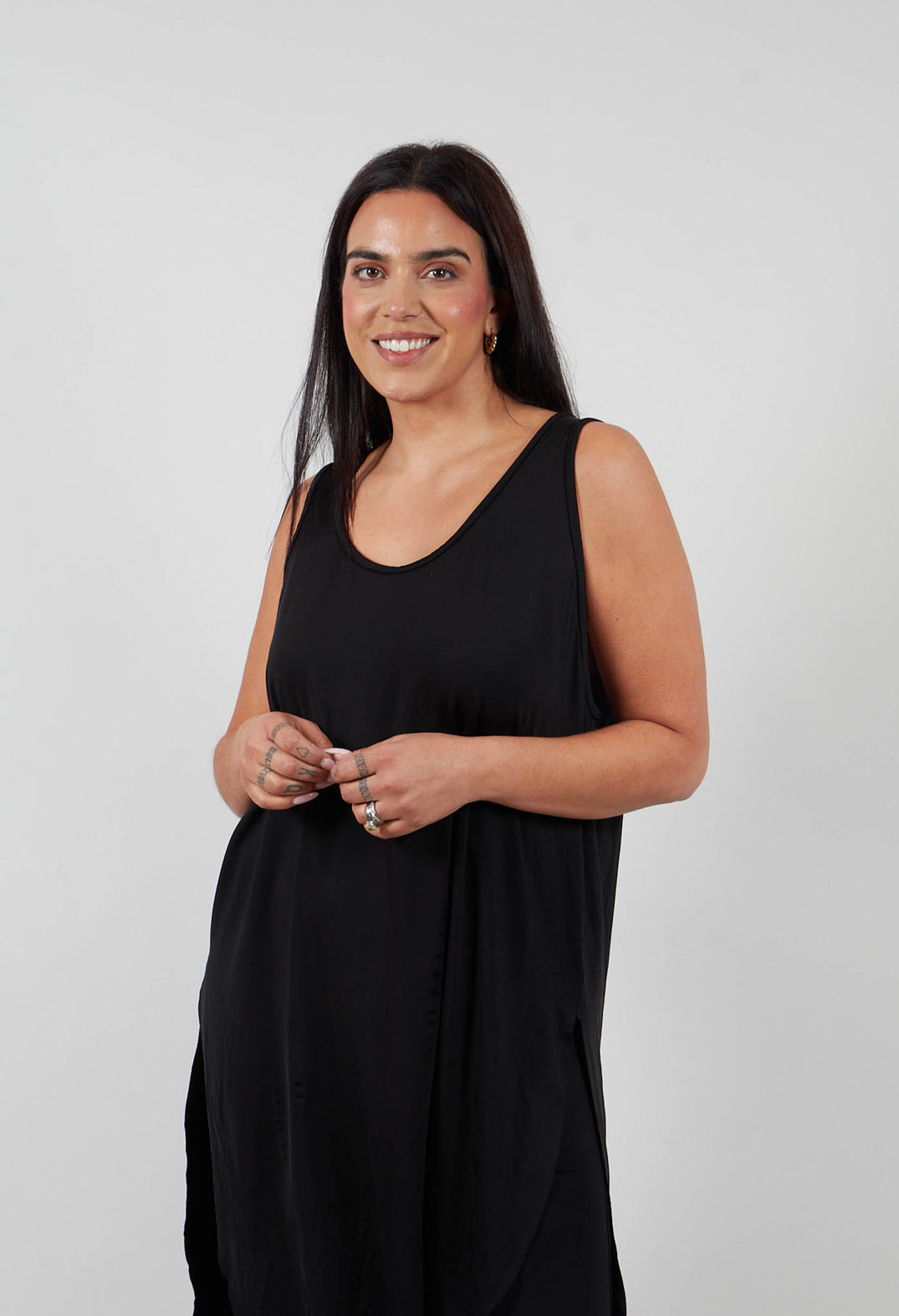 Kerkira Dress with Drop Hem at Back in Black