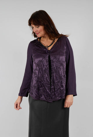 Satin Front Jacket with Embroidery in Blueberry