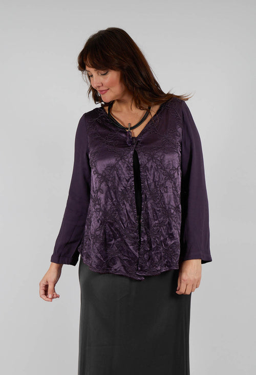 Satin Front Jacket with Embroidery in Blueberry