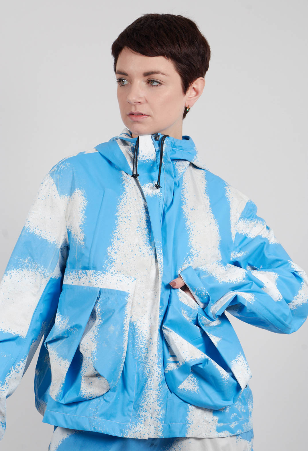 Cropped Hooded Jacket Ice Print - 1001102