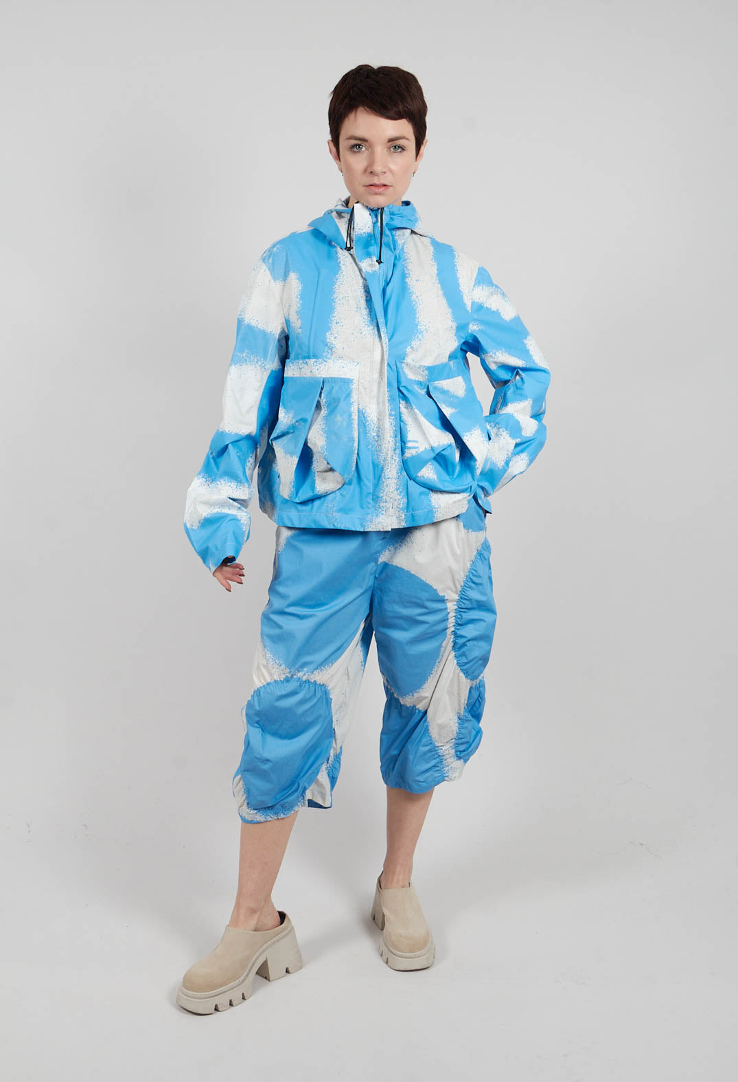 Cropped Hooded Jacket Ice Print - 1001102