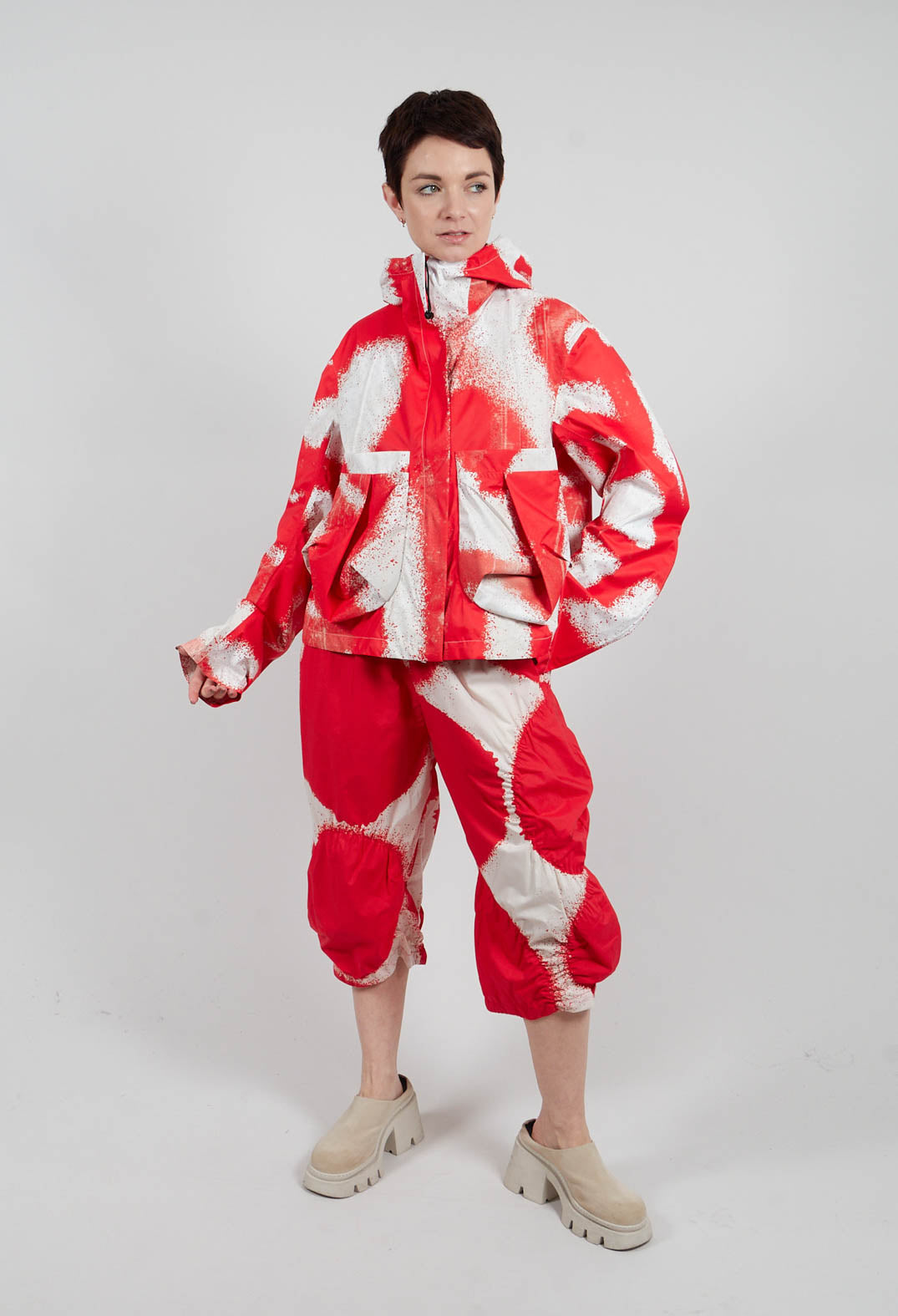 Cropped Hooded Jacket in Ketchup Print - 1001102