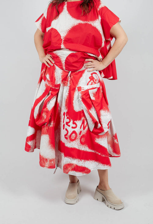 Large Pocket Midi Skirt in Ketchup Print - 1000303