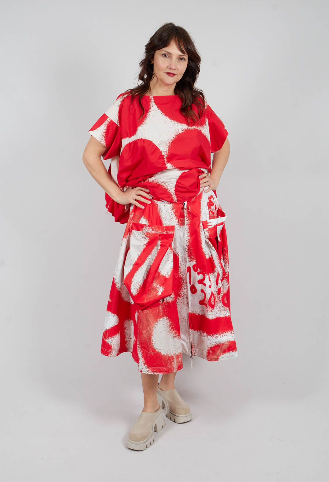 Large Pocket Midi Skirt in Ketchup Print - 1000303