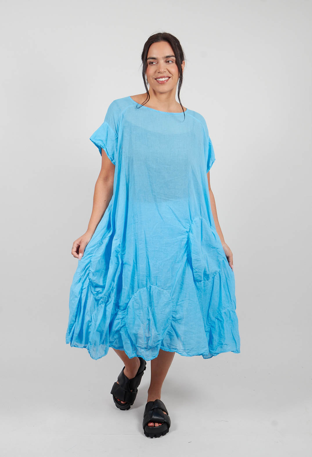 Circular Gathered Dress in Ice Cloud - 1350901