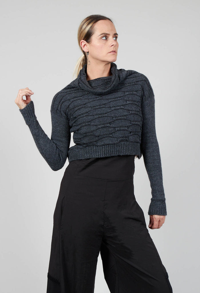 Tricot Pollock Slim Fit Cropped Jumper with Polo Neck in Anthracite