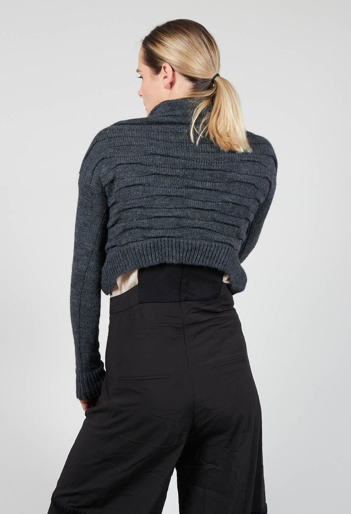 Tricot Pollock Slim Fit Cropped Jumper with Polo Neck in Anthracite