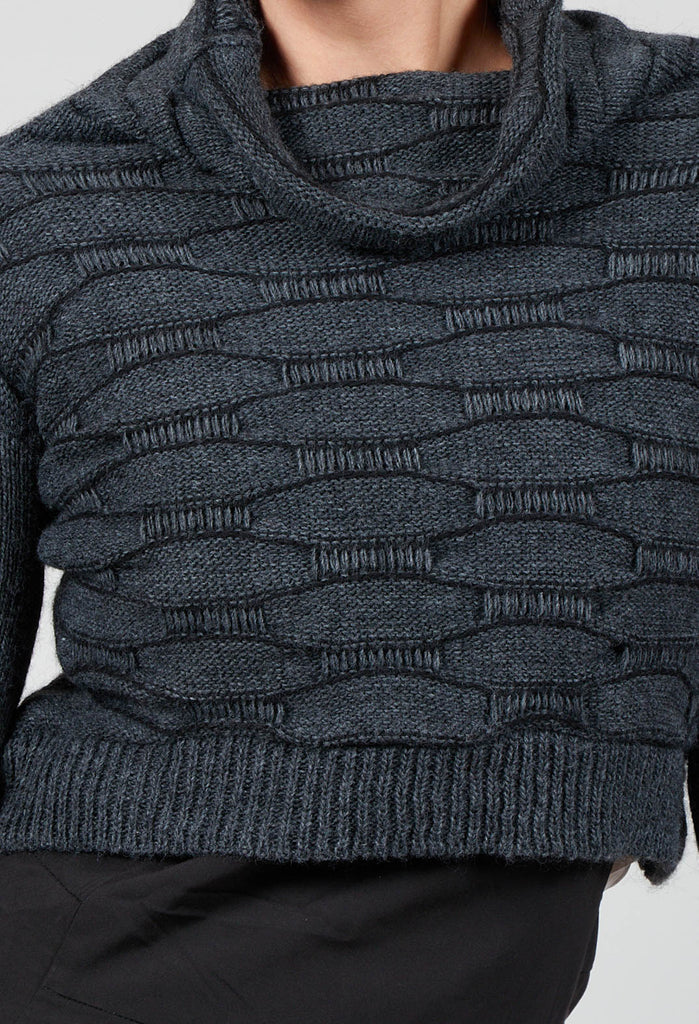 Tricot Pollock Slim Fit Cropped Jumper with Polo Neck in Anthracite