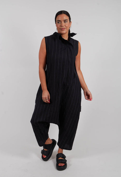 Sleeveless Jumpsuit in Black Stripe - 1021309