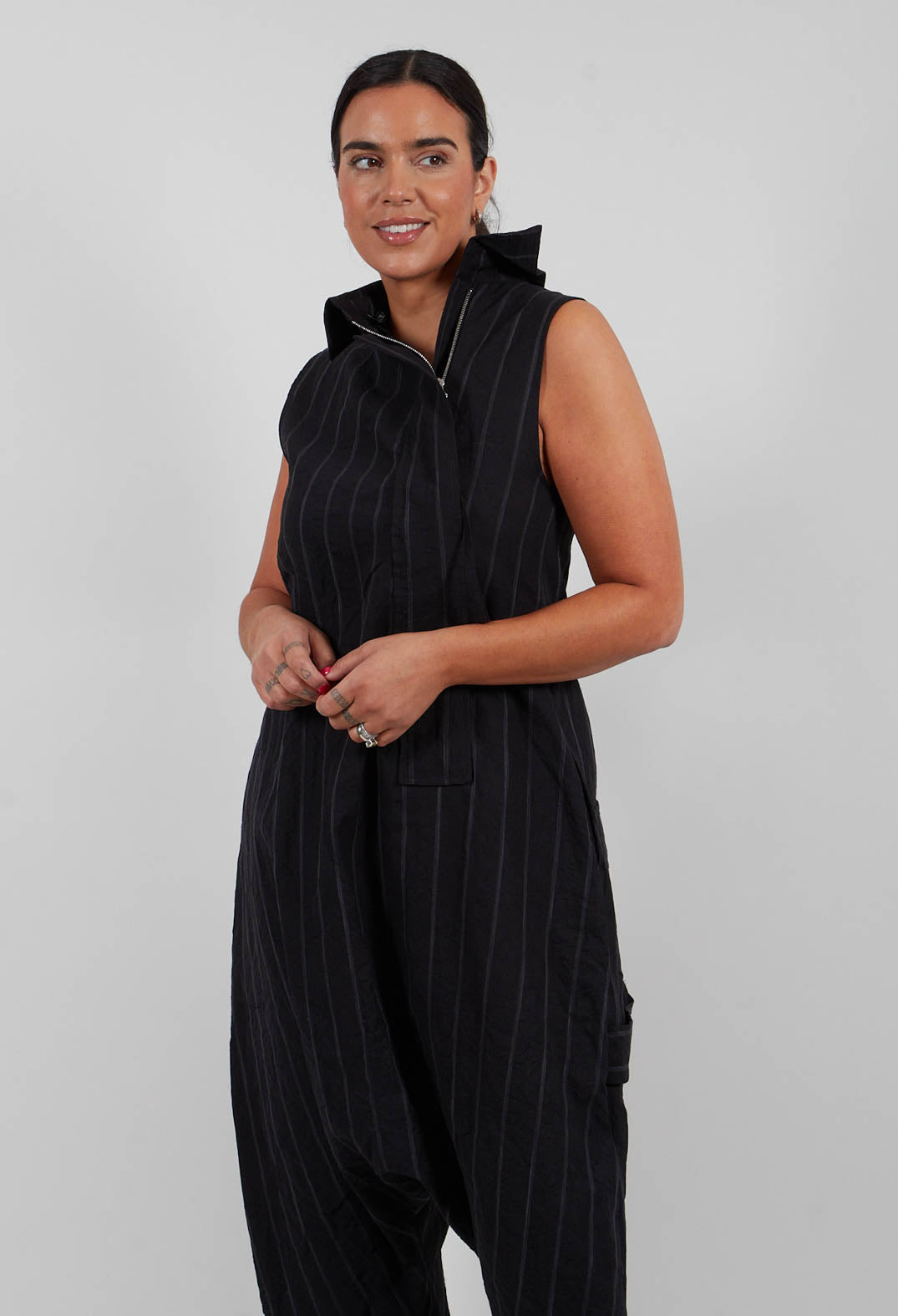 Sleeveless Jumpsuit in Black Stripe - 1021309