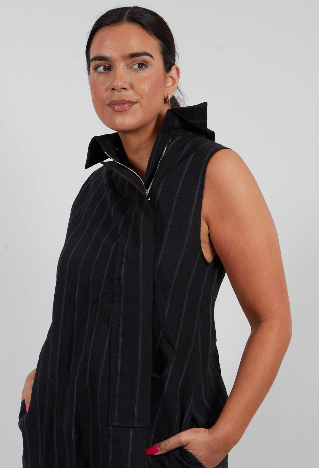 Sleeveless Jumpsuit in Black Stripe - 1021309