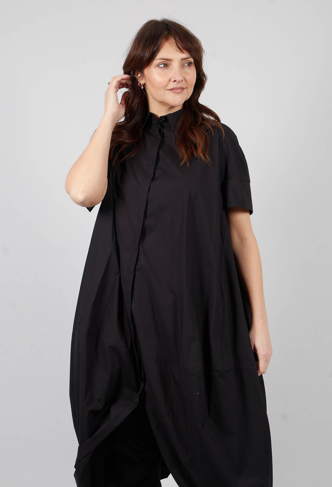 Button Shirt Dress in Black - 1230902