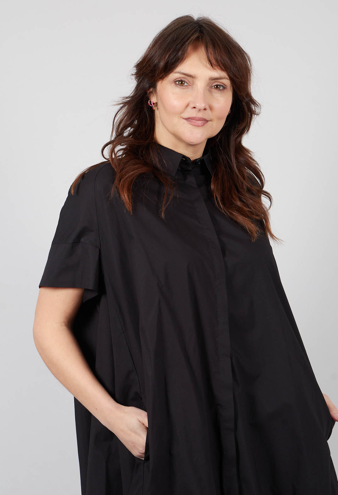 Button Shirt Dress in Black - 1230902