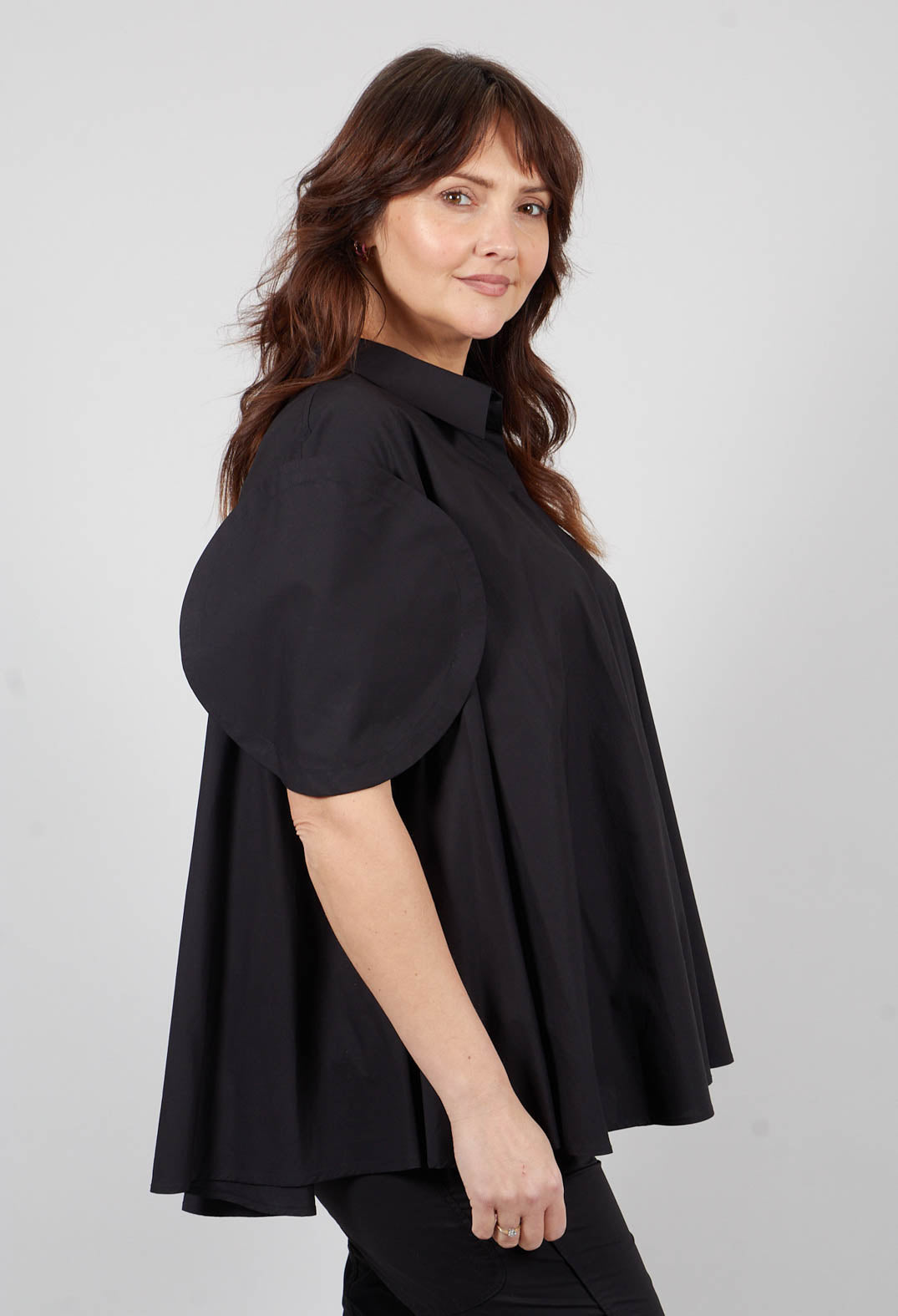Round Sleeve Blouse in Black - 1230410