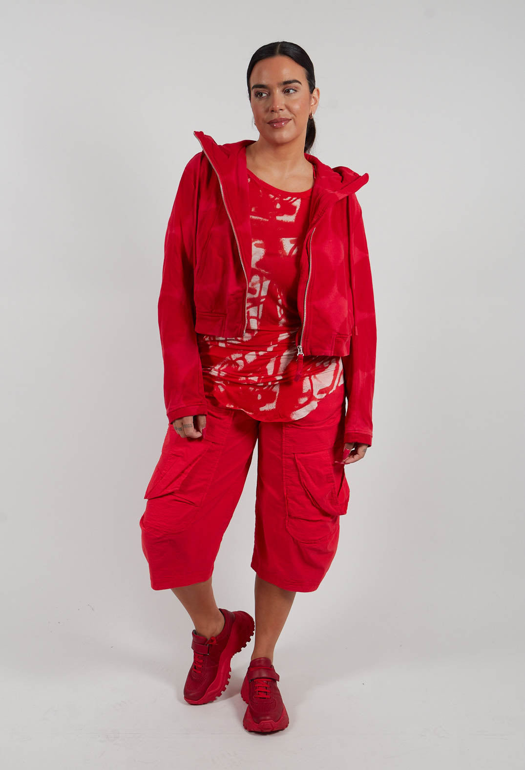 Zip Up Hooded Jacket in Ketchup Print - 1271105