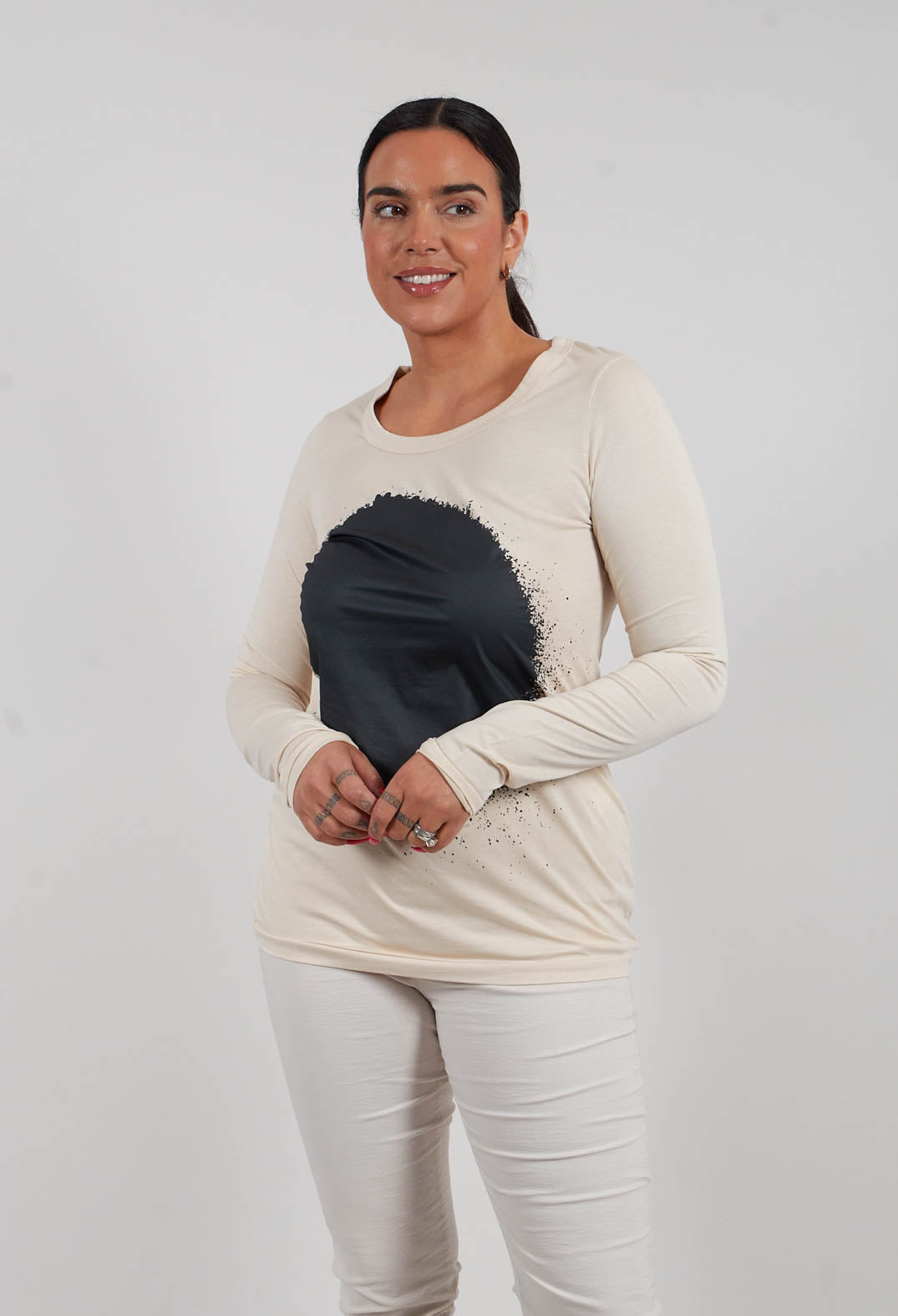 Circle Long Sleeve T-Shirt in Marshmallow Print - 1300505
