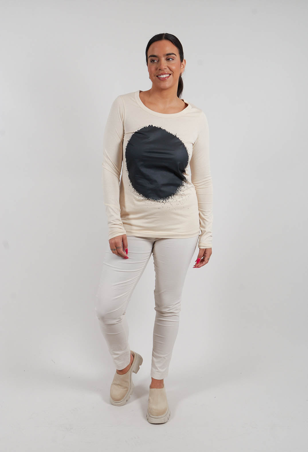 Circle Long Sleeve T-Shirt in Marshmallow Print - 1300505