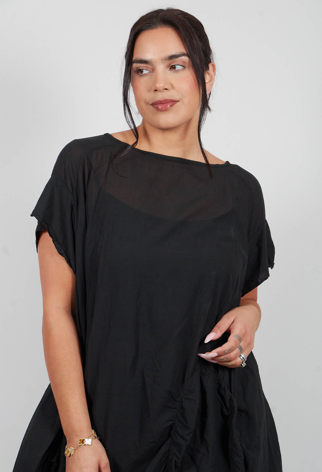 Circular Gathered Dress in Black - 1350901