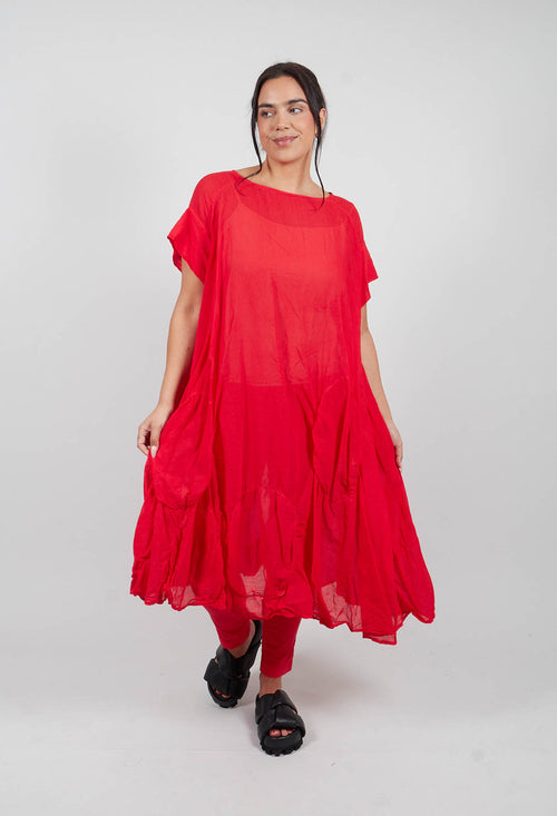Circular Gathered Dress in Ketchup Cloud - 1350901