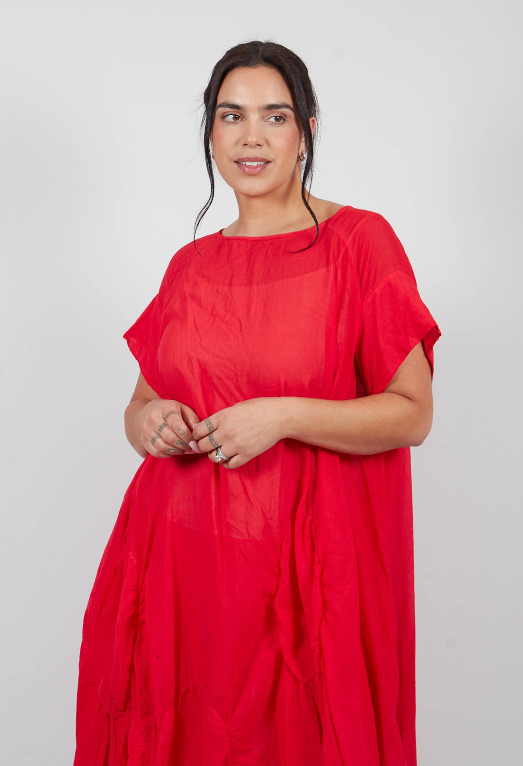Circular Gathered Dress in Ketchup Cloud - 1350901