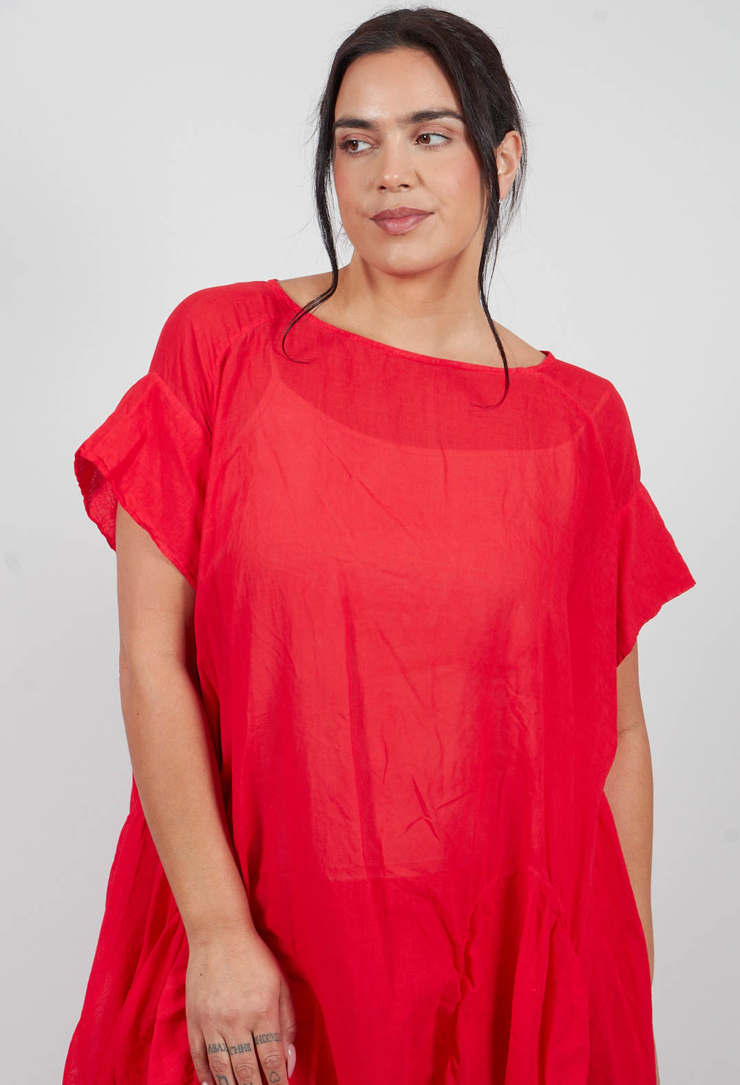 Circular Gathered Dress in Ketchup Cloud - 1350901