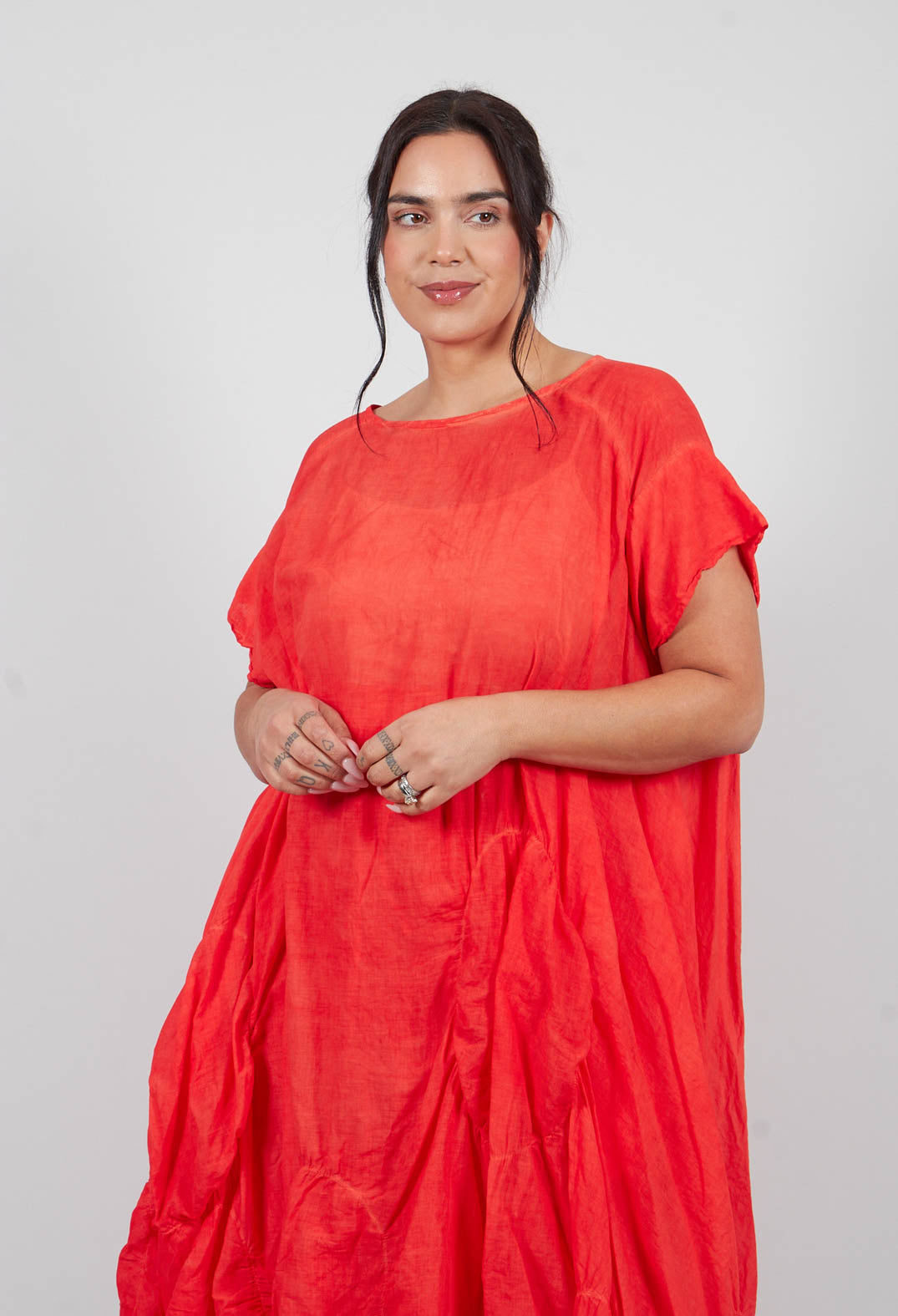 Circular Gathered Dress in Pepper Cloud - 1350901