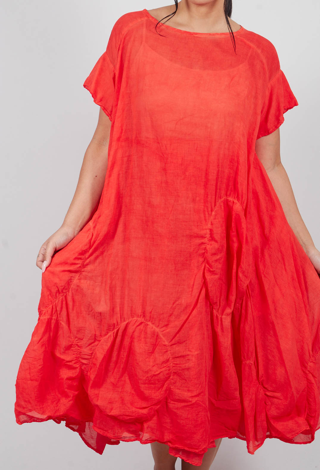 Circular Gathered Dress in Pepper Cloud - 1350901