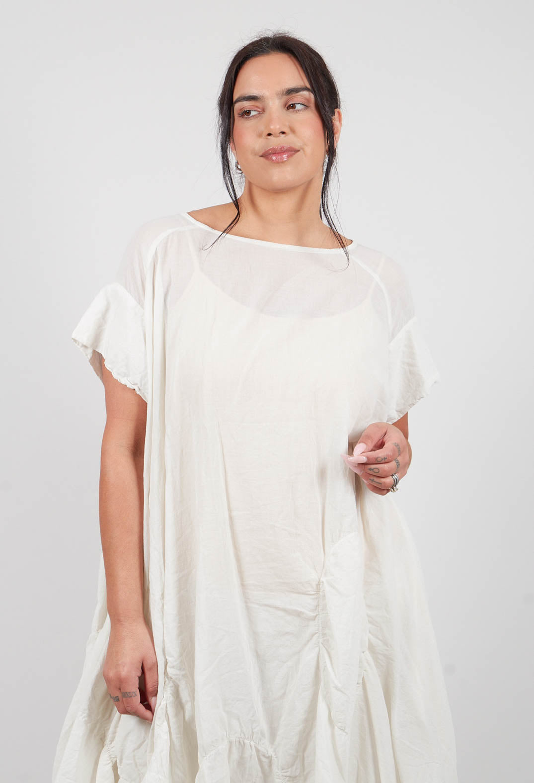 Circular Gathered Dress in Marshmallow - 1350901