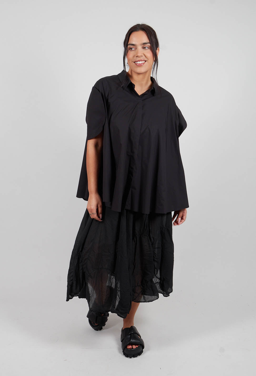 Circular Gathered Skirt in Black 1350303