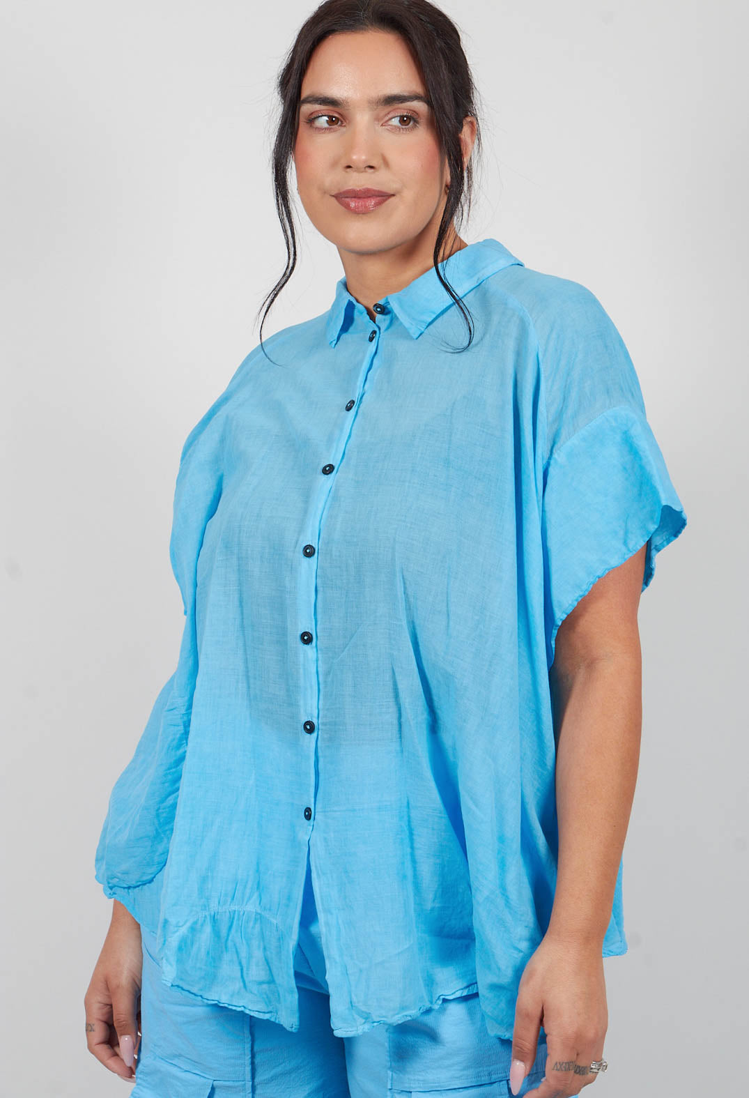 Semi Sheer Shirt in Ice Cloud - 1350408