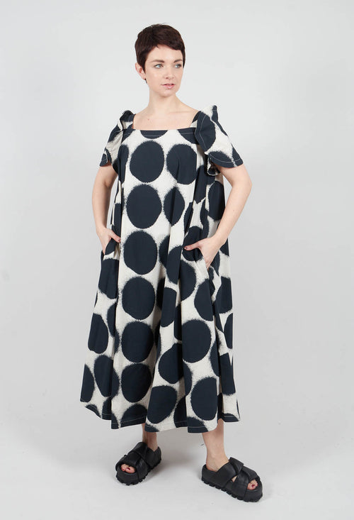 Round Sleeve Dress in Black Print - 1630908