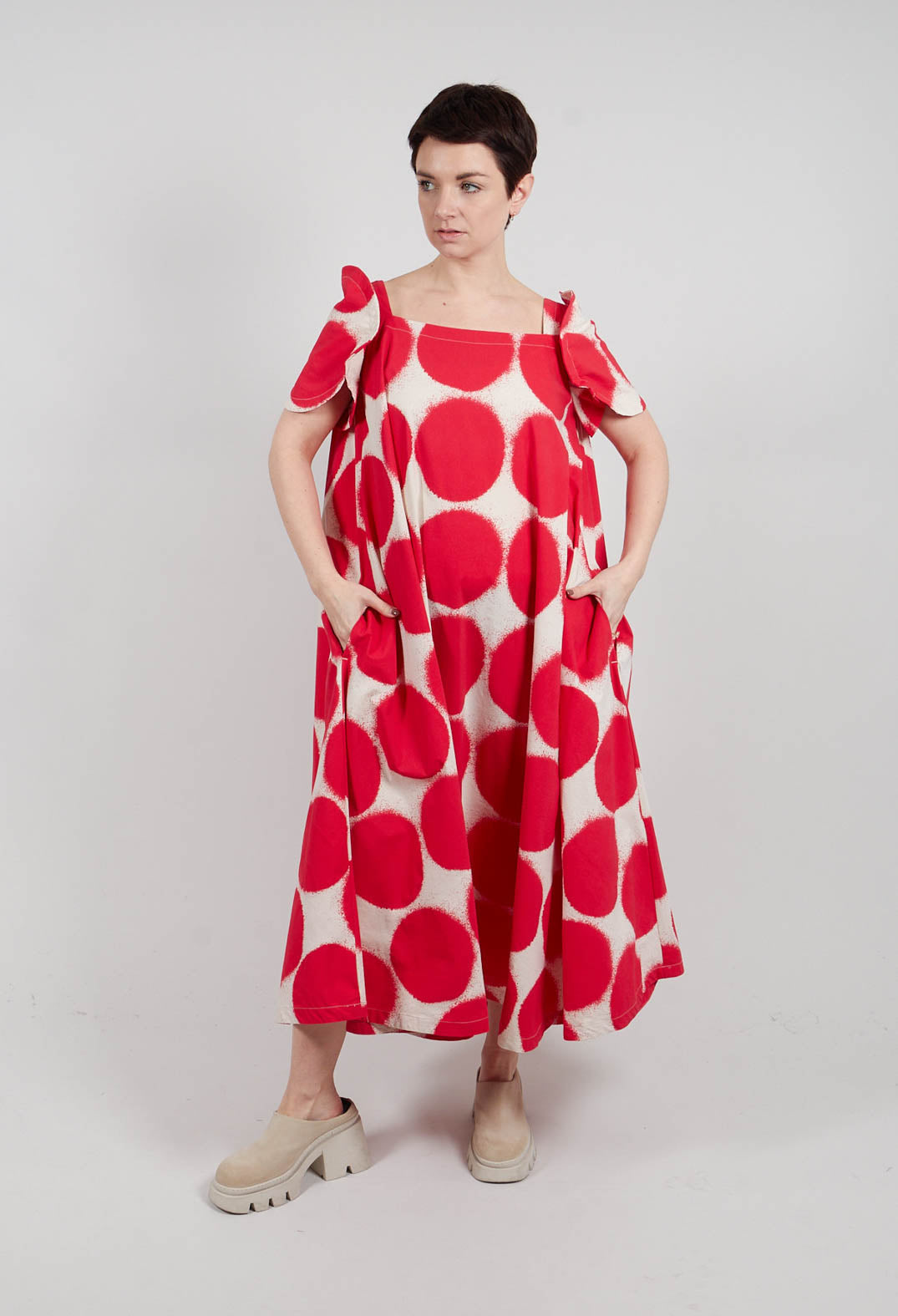 Round Sleeve Dress in Ketchup Print - 1630908