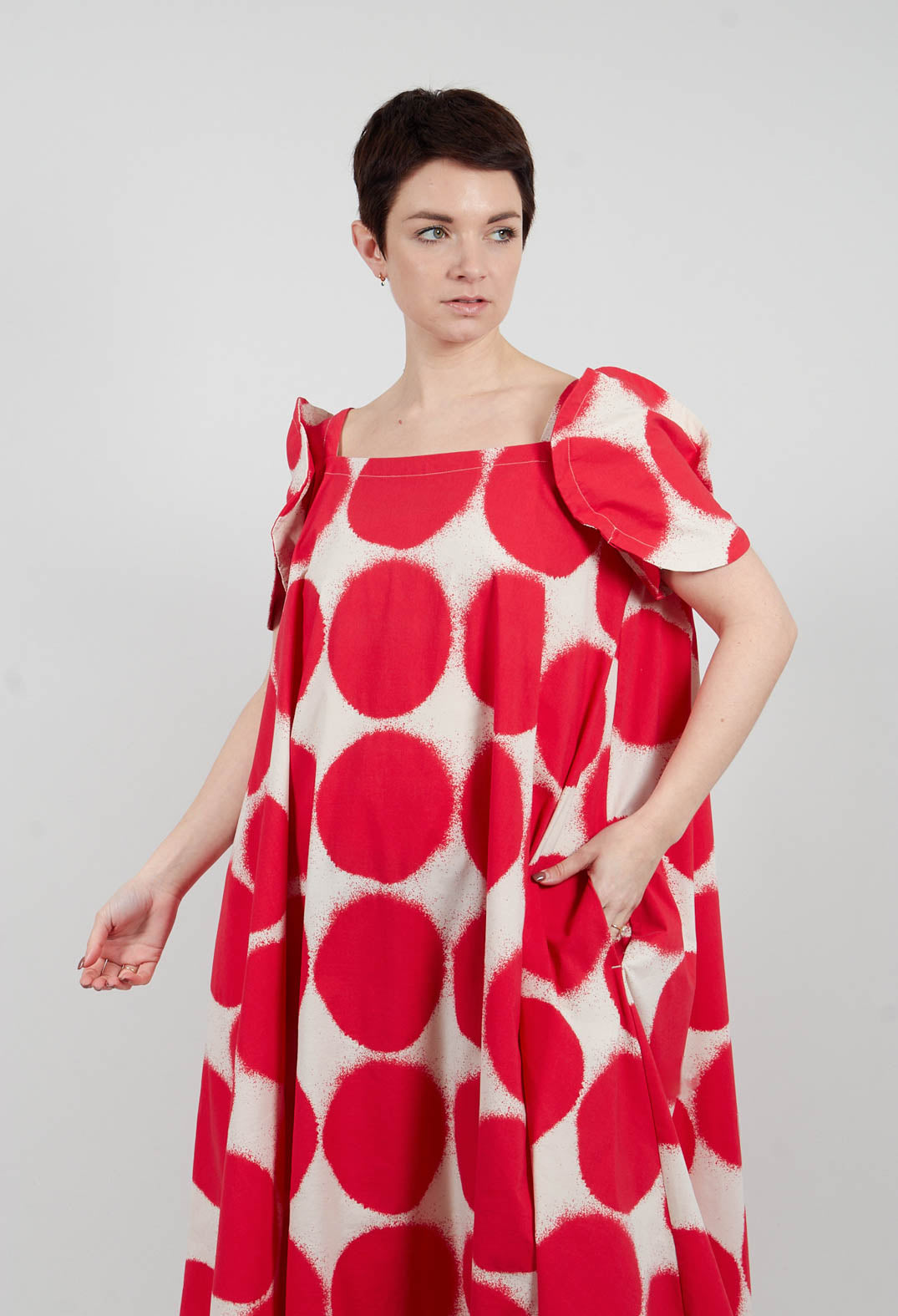 Round Sleeve Dress in Ketchup Print - 1630908