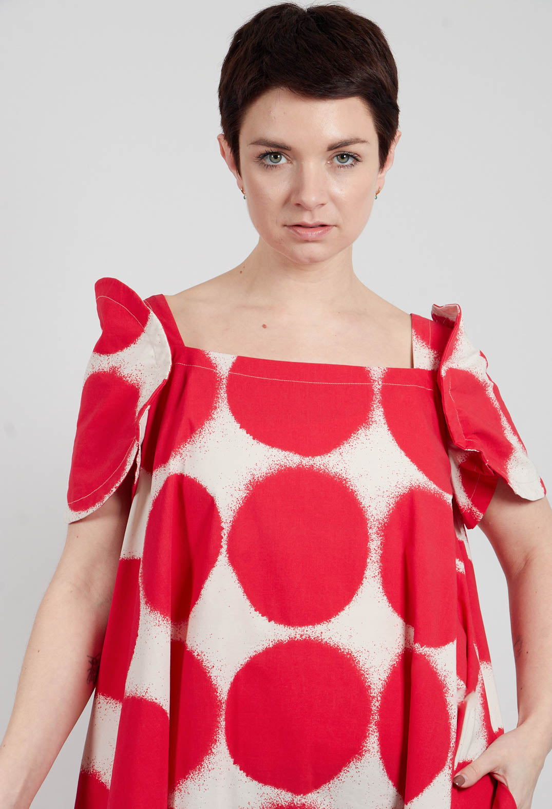 Round Sleeve Dress in Ketchup Print - 1630908