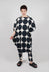 Overcut Sholder Dress in Black Print - 1630909