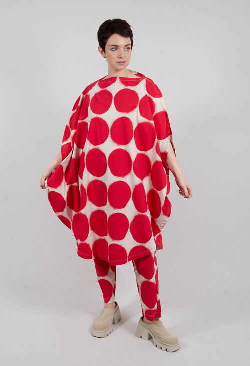 Overcut Sholder Dress in Ketchup Print - 1630909