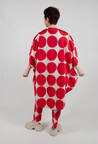 Overcut Sholder Dress in Ketchup Print - 1630909